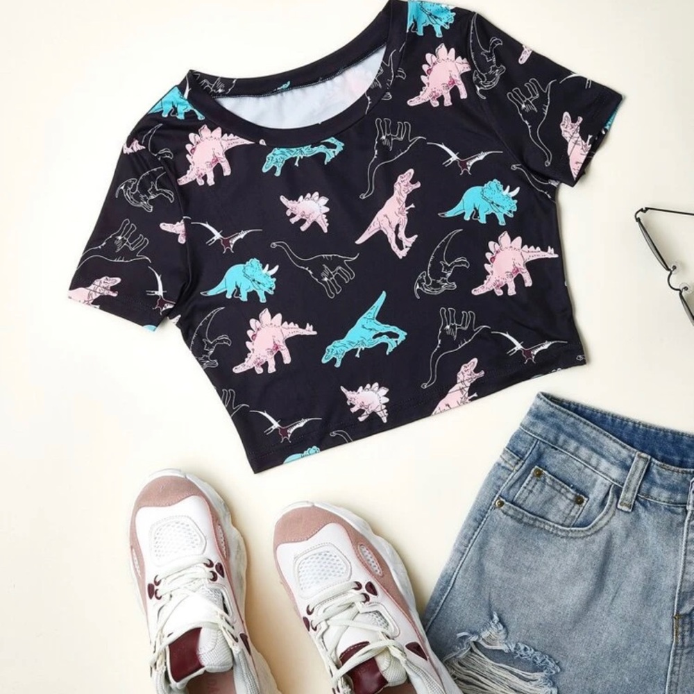 Cartoon dinosaur character Junior crop tee